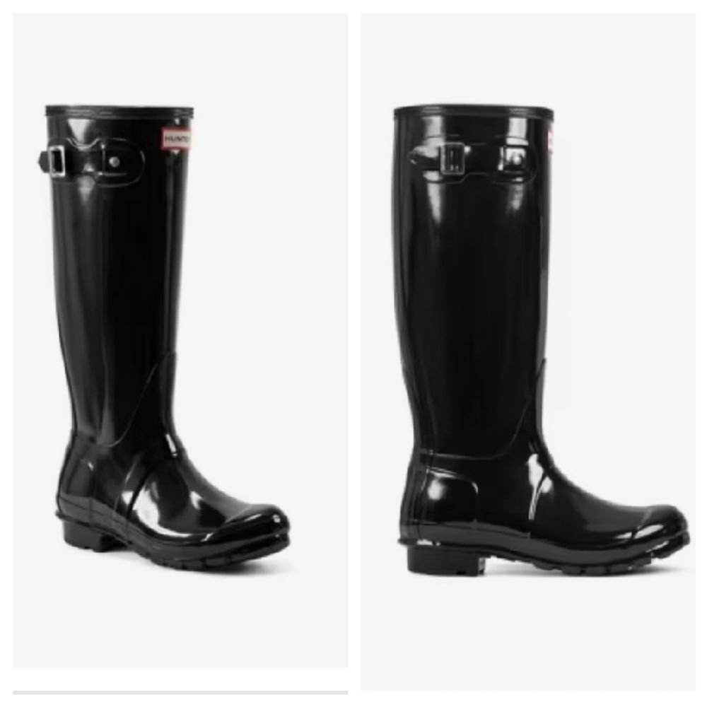 GUC Hunter High Gloss Black Tall Knee High Rubber Rain Boots - Picture 2 of 10